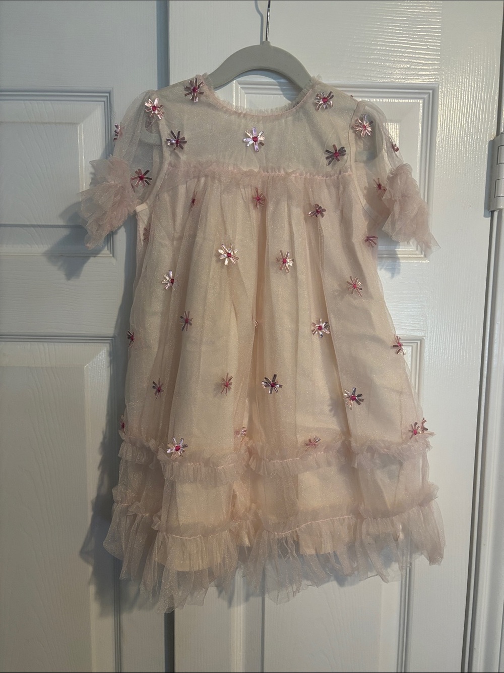 Girls' Pink Tulle Floral Appliqué Party Dress